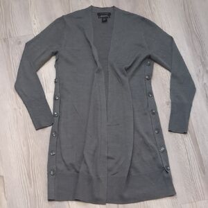 Tahari M Merino Wool Blend Gray Green  Button-Detail Cardigan Soft